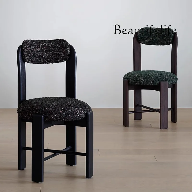 

French medieval retro dining table and chair designer solid wood study back chair household simple soft bag dining chair
