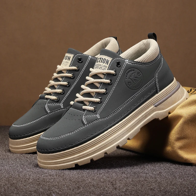 

High Quality Work Shoes for Men Fashion Non-slip Casual Platform Shoes Designer Men's Low-top Leather Sneakers Кросовки Мужские