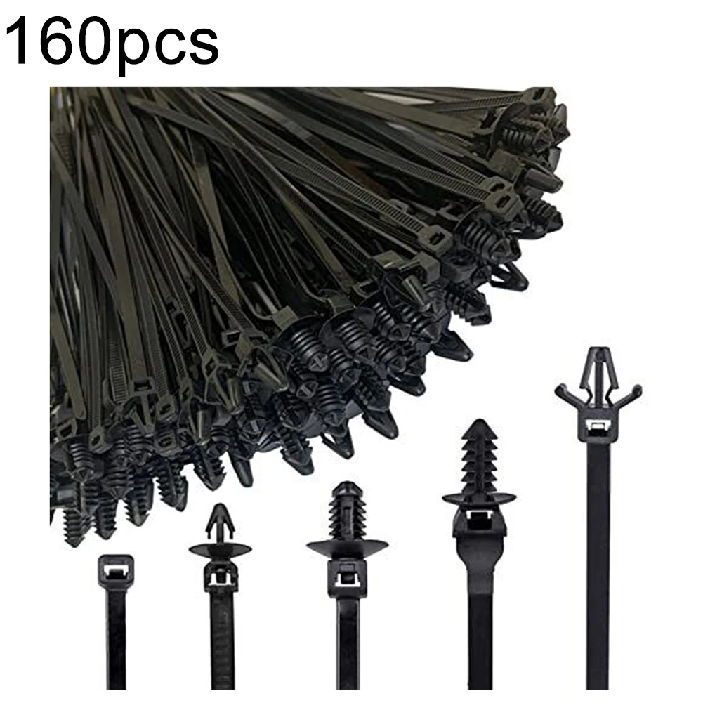 160Pcs Car Universal Nylon Push Mount Cable Zip Ties Wrap Fixed Fastener Clips Mount Wire Self Locking Wire Strap Fastening Zip