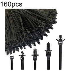 160Pcs Car Universal Nylon Push Mount Cable Zip Ties Wrap Fixed Fastener Clips Mount Wire Self Locking Wire Strap Fastening Zip