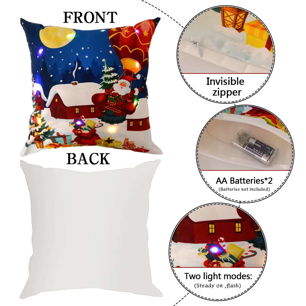 Cartoon Christmas Pillow Covers 18x18 inch LED Xmas Throw Pillows with Lights Christmas Decoration for Home Xmas Decor Kids Room