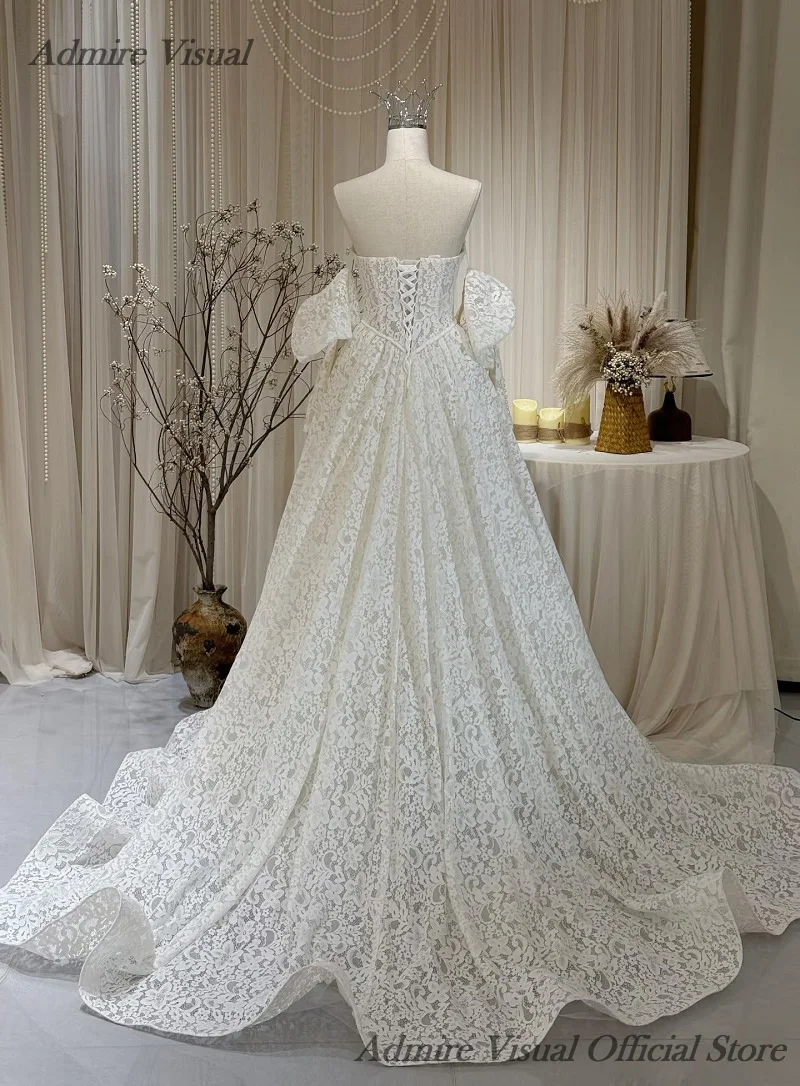 Admire Visual Wedding Dress A-Line Lace Strapless Elegant With Detachable Sleeves Basque Customized Bride Gowns
