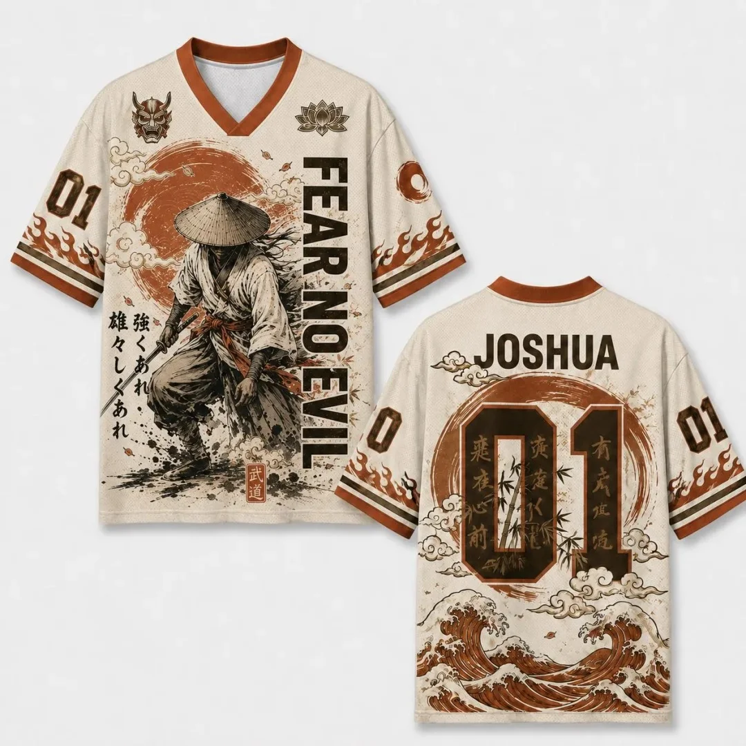 Ronin Samurai Jersey Shirt Japanese Warrior Baseball Jersey Bushido Wave Sports Tee Men's T-Shirt Children's Clothing Tee  ﻿