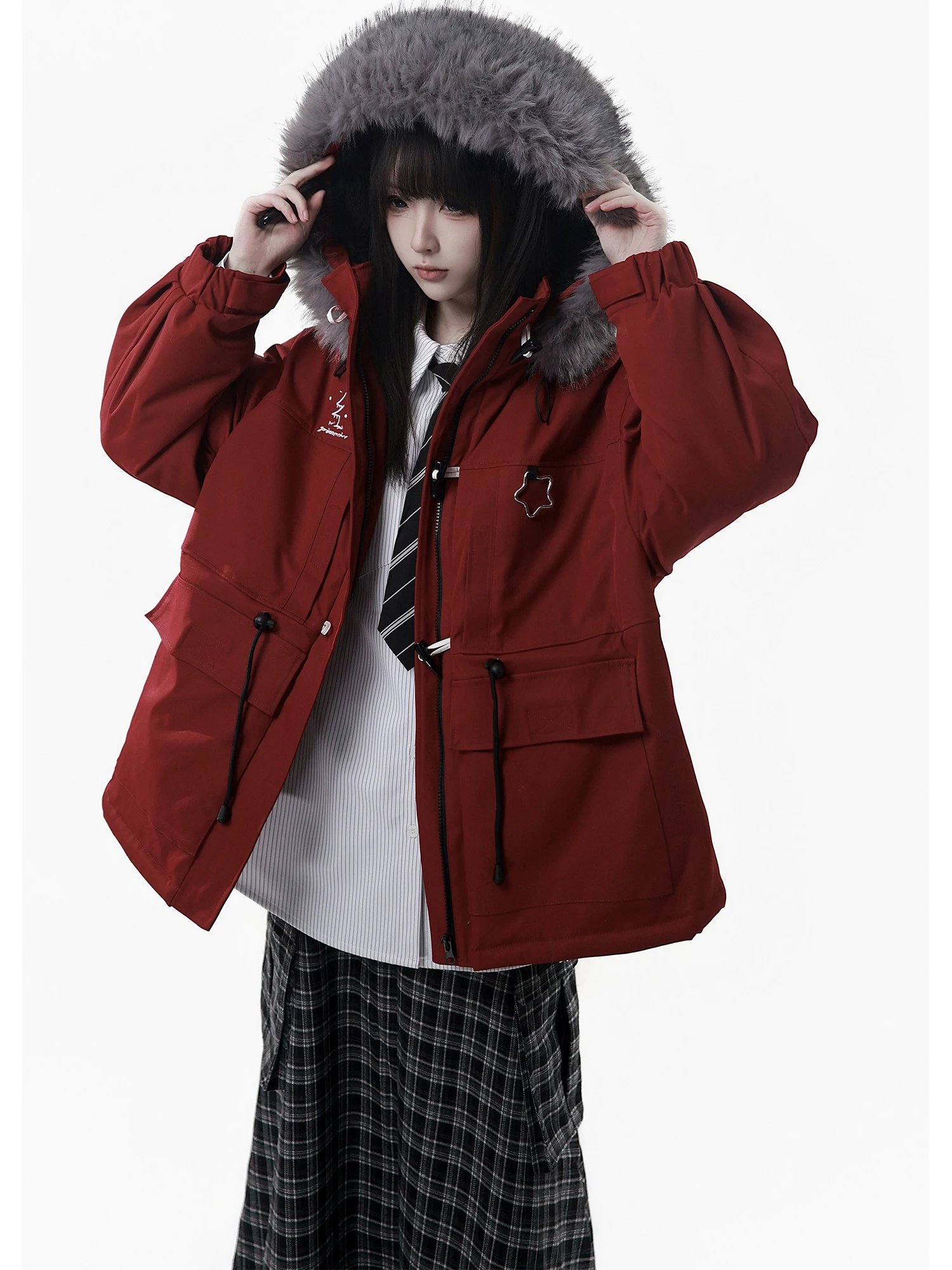 College Stil Süße Coole Mode Hose Sets Herbst Winter Neue Student Y2K Mit Kapuze Jacke Plaid Hosen Rock Langarm Shirt Set