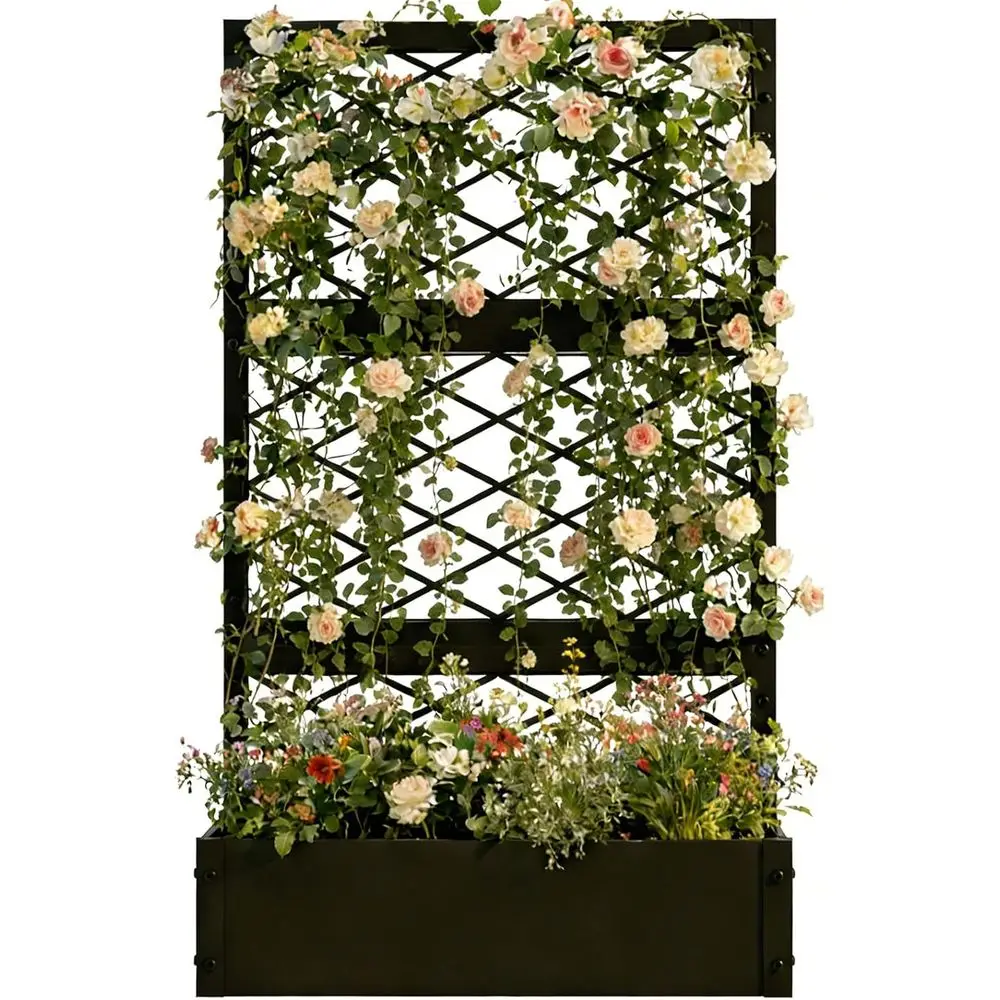 

59 inch Metal Planter Planter Box with Privacy Sn Trellis Outdoor Raised Garden Bed Standing Garden lower Bed with Drainage Hole