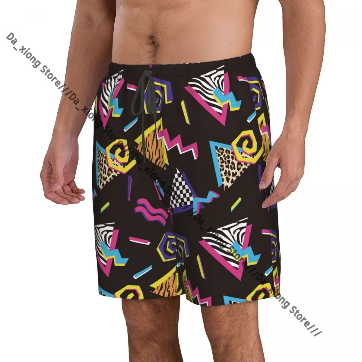 Man Swimwear Abstract Shapes And Animal Prints 90'S Style Swim Shorts Trunks Beach Board Shorts Swimming Swimsuits