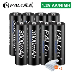 PALO 1.2V NIMH AA Rechargeable Battery 3000mAh Low Self Discharge HR6 AA NI-MH Batteries AA Cell for Camera Toy Car+Battery Case