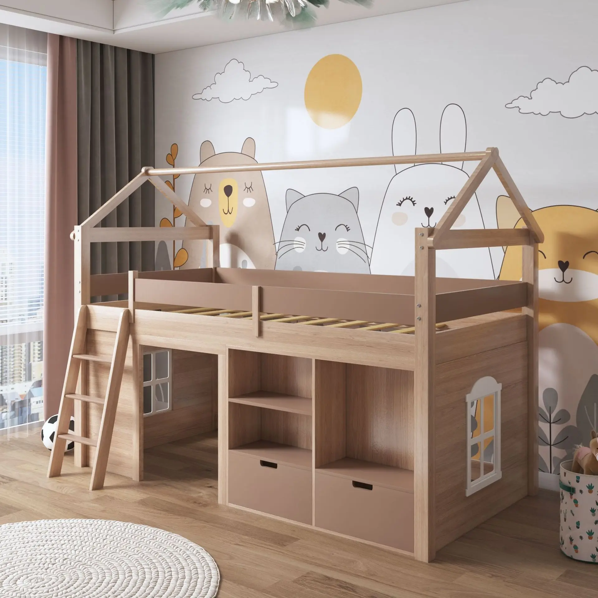 Customized solid wood American high and low elevated bed Children's bed Double base loft bed Upper and lower beds