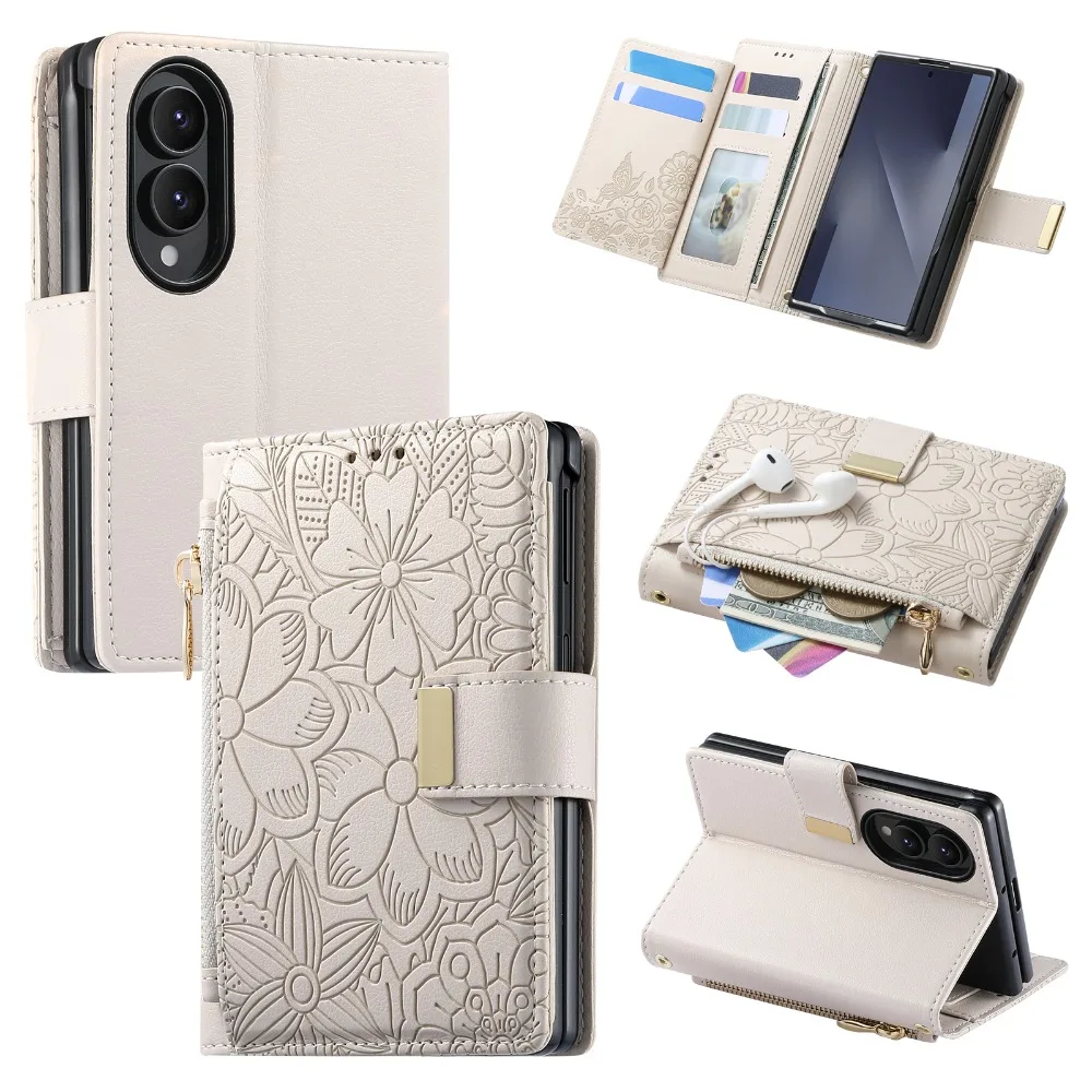 Dla Samsung Z Fold8 5G 2026 Skórzane etui z zamkiem błyskawicznym, wielofunkcyjny portfel na karty, etui Funda Samsung Galaxy Z Fold 8, etui ZFold8 Ultra Coque