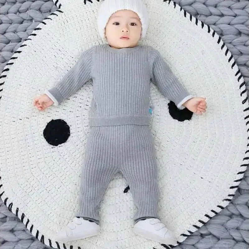 Solid Color Children's Clothing Suits 2 Pcs/Set Boys Girls Thicken Round Neck Pullover Pants Winter Autumn Toddler Clothes