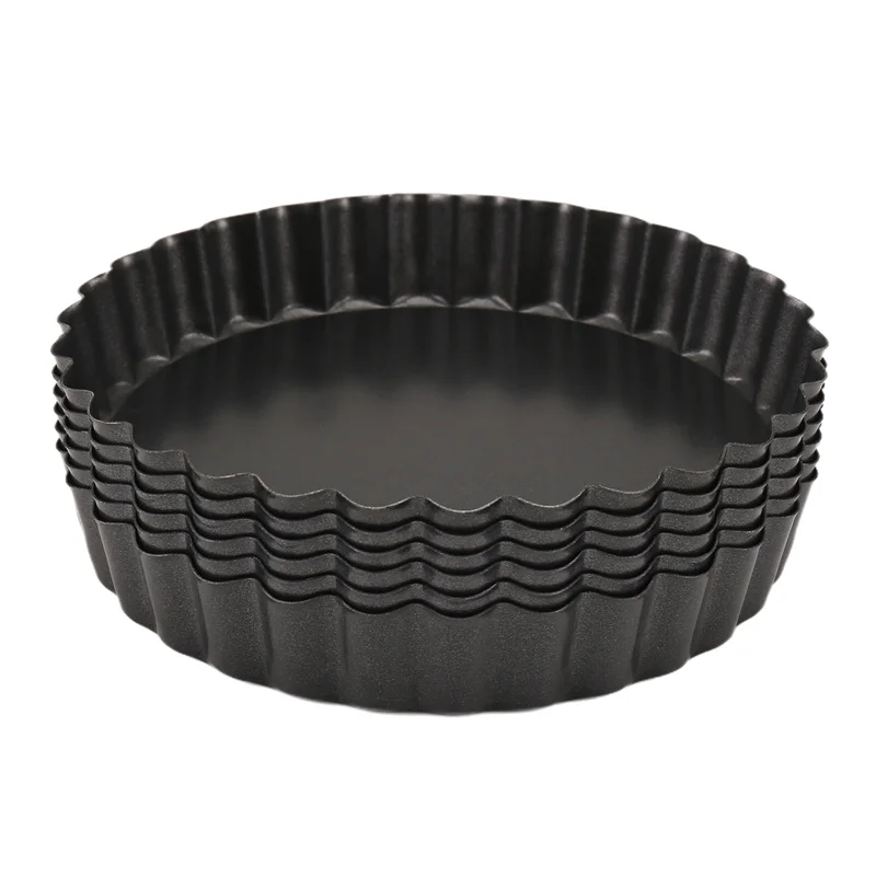 PORK-6er-Pack 5-Zoll-Mini-Törtchenformen mit abnehmbarem Boden, runde, antihaftbeschichtete Quiche-Pfanne, robuste geriffelte Seiten-Törtchenformen