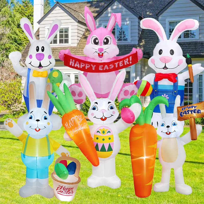 Different Easter Inflatable Decoration Cute Rabbit Inflatable Toys Happy Easter Festival Party Bunny Model Bunny Outdoor Decor