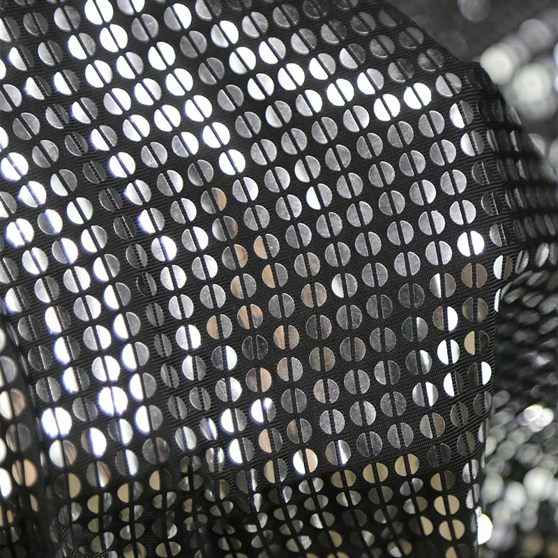 50/100cm Glitter Silver Mirror Sequin Fabric High Gloss Reflective Silver Background Stage Performance Dress Designer Fabric