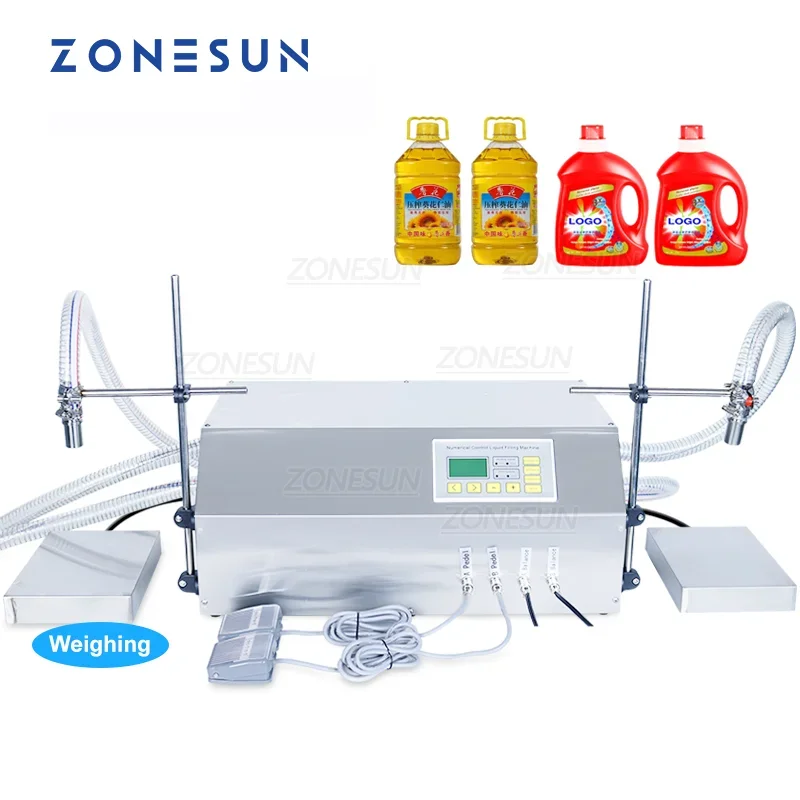 

ZONESUN ZS-DP432W Double Nozzles Big Flow Beverage Cooking Oil Milk Weighing Filling Machine Diaphragm Pump Bottle Filling