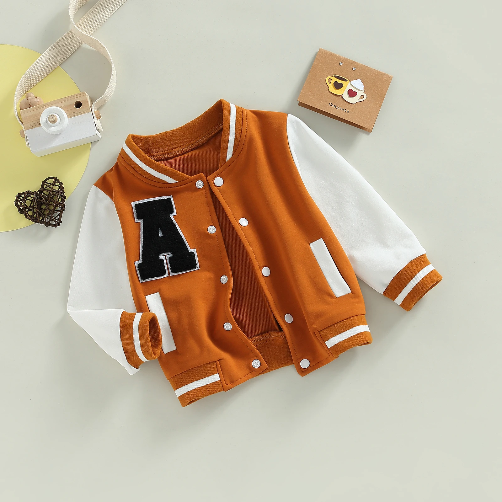 Kids Baseball Jackets for Boys Girls Outwear Letter Pattern Contrast Color Long Sleeve Buttons Coat Spring Fall Children Clothes