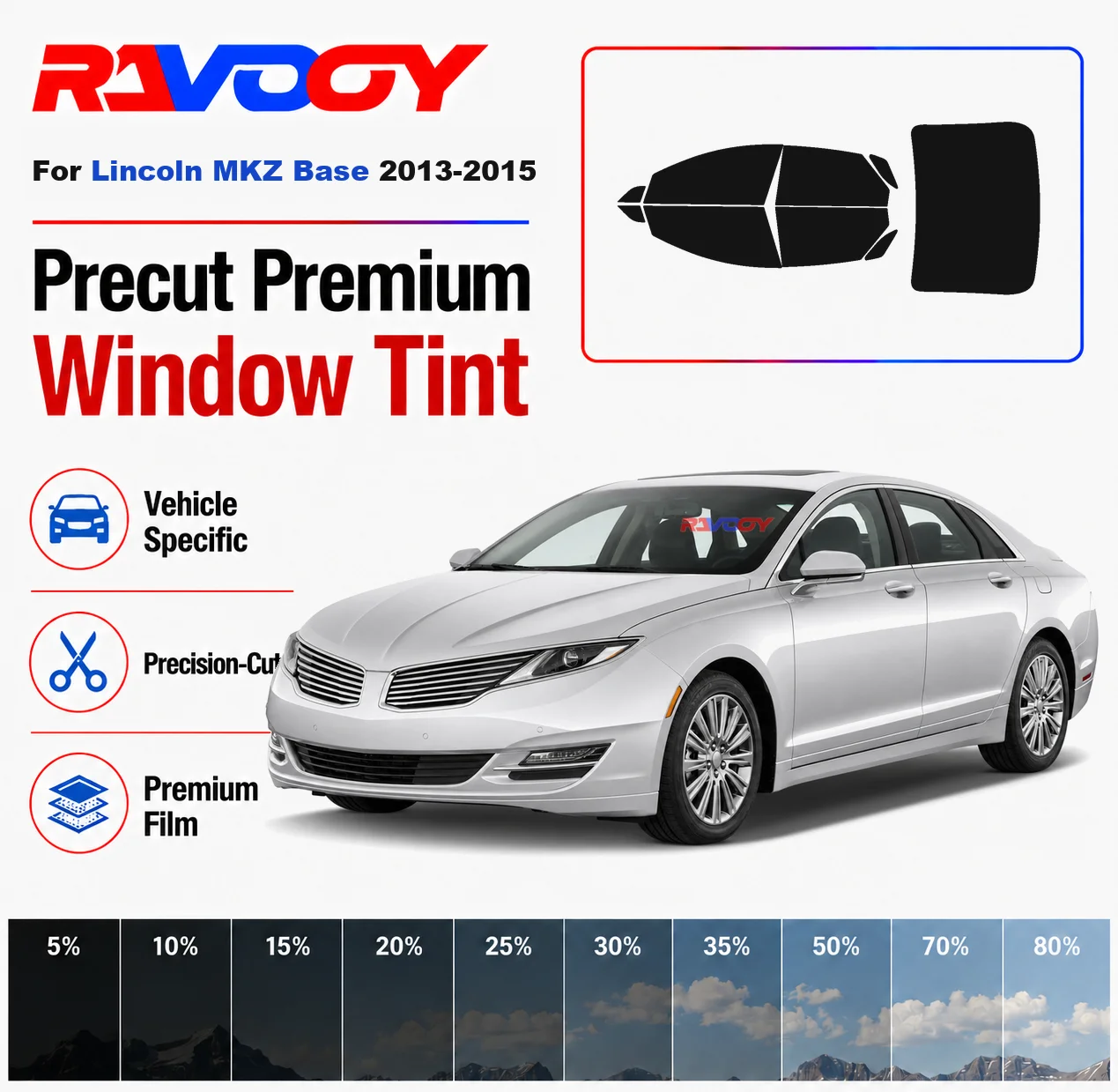 

Premium Precut Window Tint Kit Front Rear Windows Rear Windshield For Lincoln MKZ Base 2013-2015 Complete Set Nano Ceramic Film