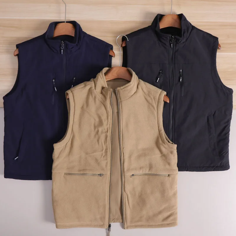 

Outdoor Dual-Sided Wear Men's Windproof Warmth Vest Autumn Winter Workwear Multi-ket Faionable Urban Sle Zipper Closure