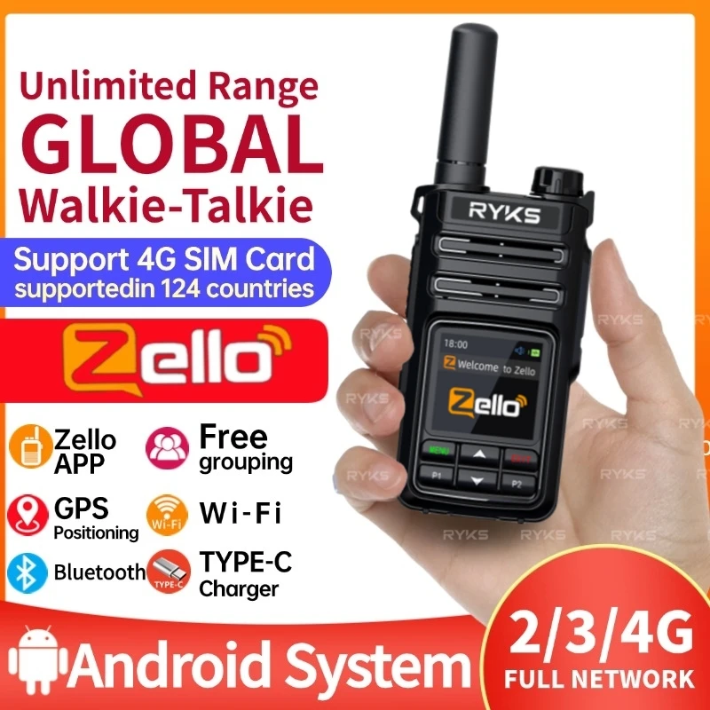 Zello Long Distance PoC Radio Smart  Sim card Walkie Talkie 4G LTE Network 100KM Wifi Communication Two Way Radio