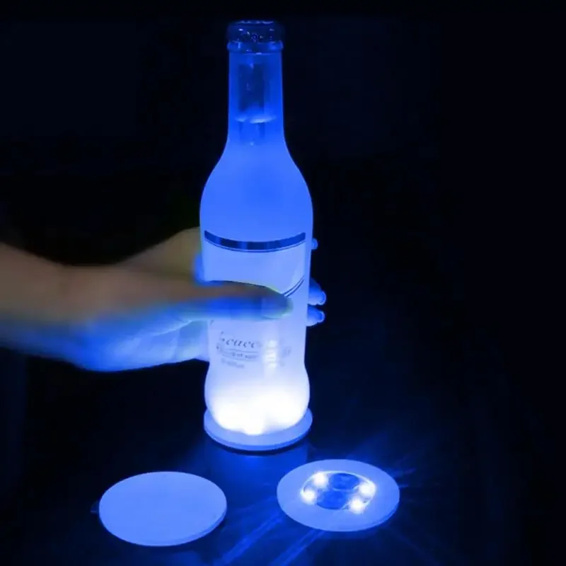 10/100PCS LED Coaster Stickers Luminous Drinks Cup Pads Wine Liquor Bottles Coaster Sticker Bars Atmosphere Lights Cup Sticker