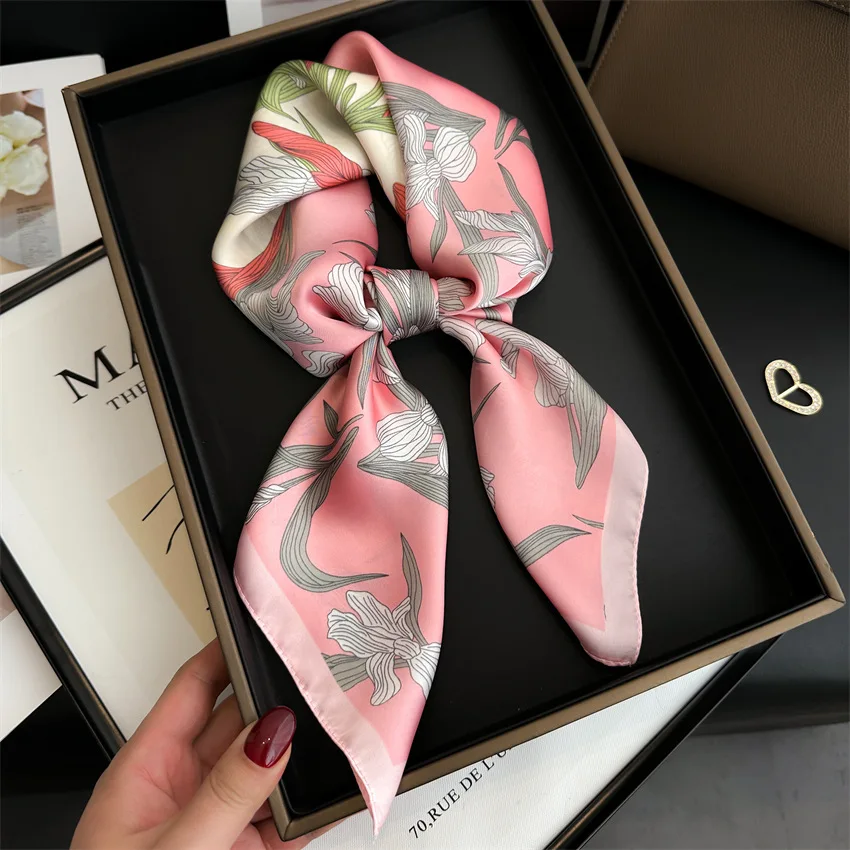 70x70cm Women Scarf Silk Feeling Hair Neck Square Brand Office Bandanna Muffler Waiter Flight Attendants Handkerchief Rings Wrap