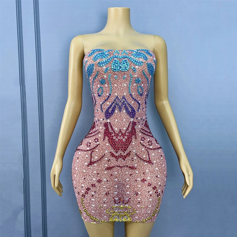 Frauen Strass Abendkleider Sänger Tänzer Party Kleid Jazz Dance Outfits Hochzeit Feiern Kostüm Bühne Tragen XS10200