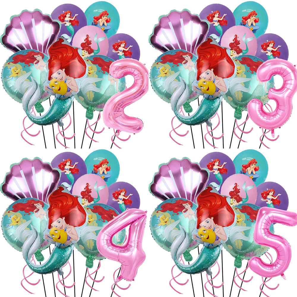 Ariel Mermaid Balloon Birthday Party Decoration Ariel Party Accessories Latex Balloon 1-9 Year Old Girl Birthday Balloon Supply