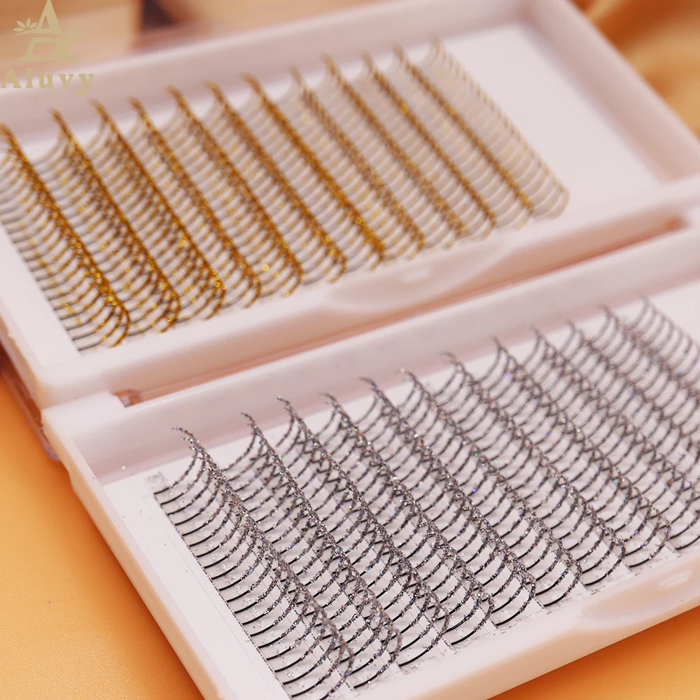 Sliver Golden Glitter Eyelash Extension Handmade Shinning สีขนตาปลอมคอสเพลย์ขนตาปุยสําหรับแต่งหน้าความงาม