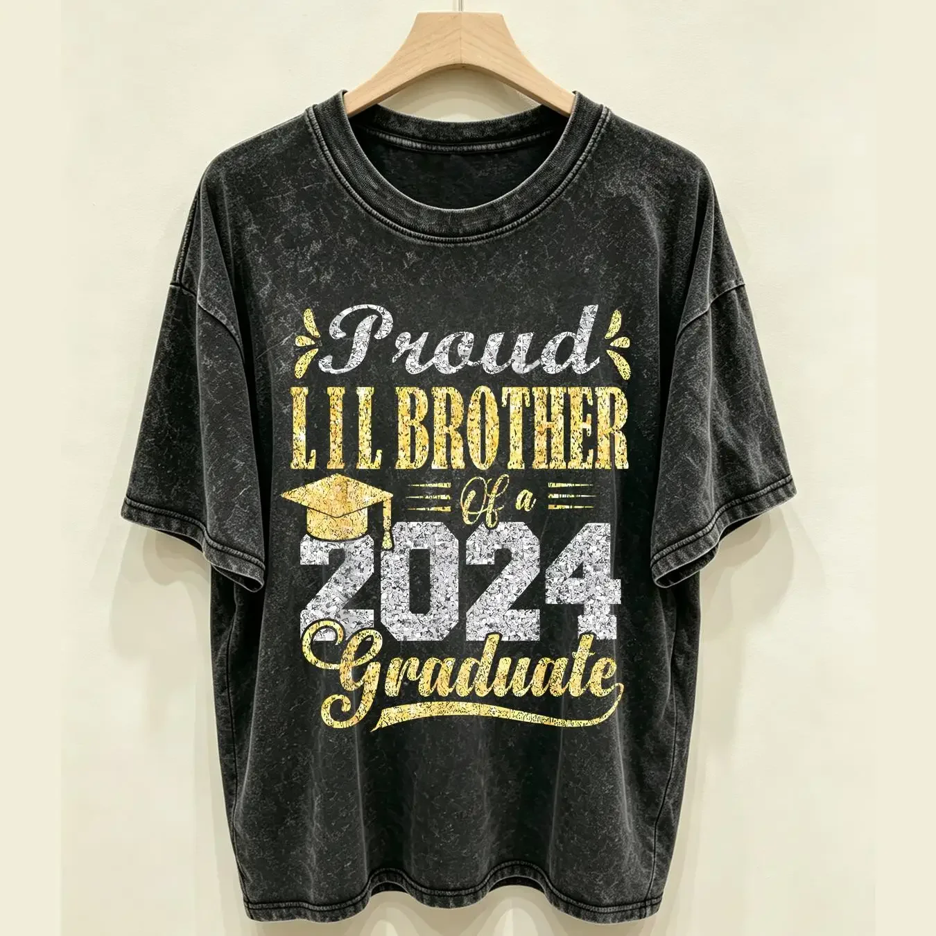 washed T Shirt Proud Lil Brother of a 2024 Graduate Graduation Senior long or short sleeves vintage Washed Slightly