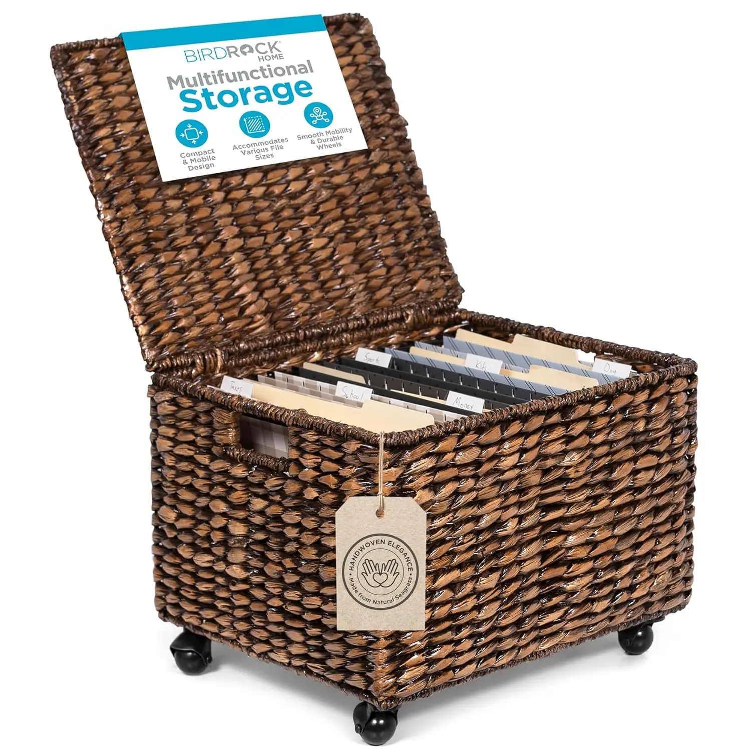 Cajonera Rodante de Madera para Debajo del Escritorio, Cesta de Almacenamiento de Mimbre con Ruedas para Oficina en Casa, Personalizable