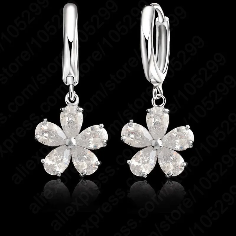 

Flower Shape Dangle Earrings Shinning Stone 925 Sterling Silver CZ Cubic Zircon Earring Fashion Wedding Jewelry For Women