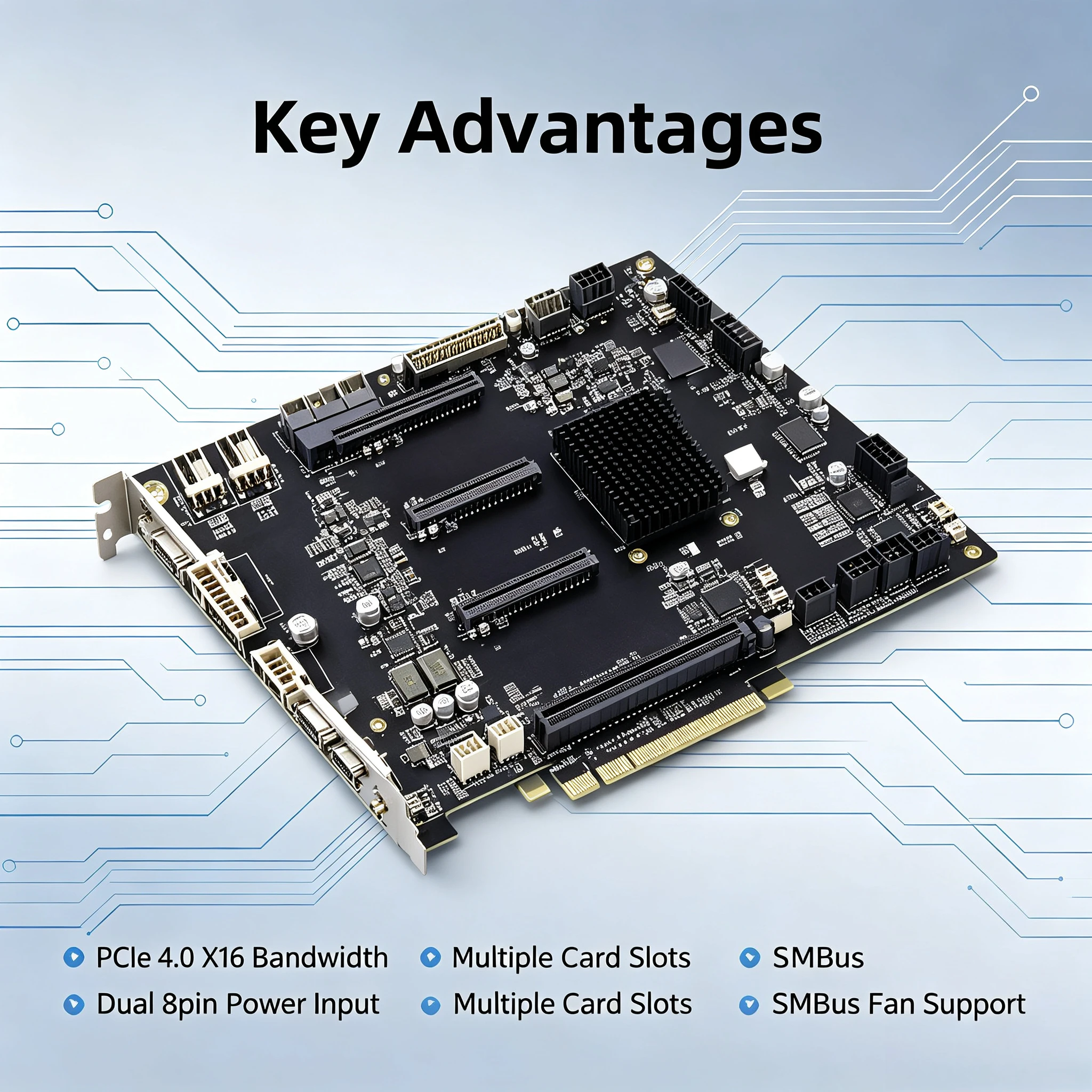 PCIe 4.0 GPU Expansion Riser Baseplate,4-Graphics Card Extender Board with 65mm Width Design for Multi-GPU Mining Computing