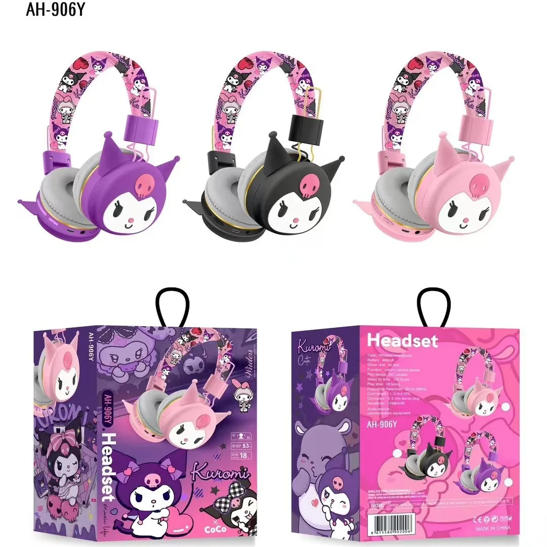 

Sanrio Printed Kuromi Wireless Bluetooth Headsets Cartoon with Mic Foldable Lightweight Earphone for Phones Laptop AH-906Y