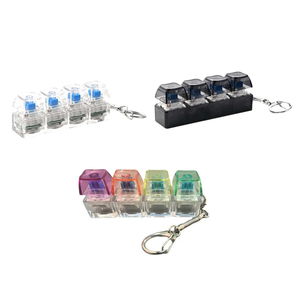 4-toetsen transparant pc-toetsenbord sleutelhanger oplichtend fidget toy stressverlichter klikker bureaudecoratie cadeau voor volwassenen en kinderen