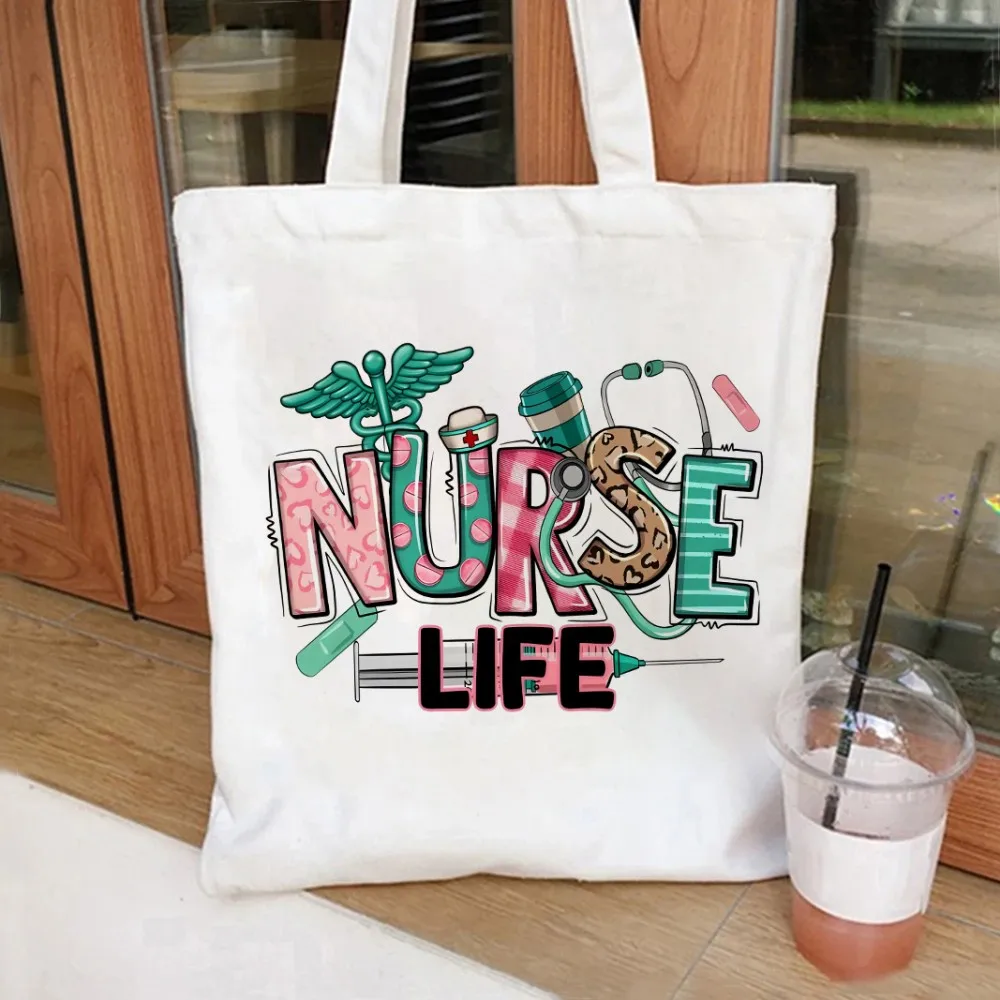 

Nurse Coquette Bows and Such Canvas Tote Bag Cosmetic Bag Large Capacity Shopping Bags Shoulder Handbag Eco Girl Handbags