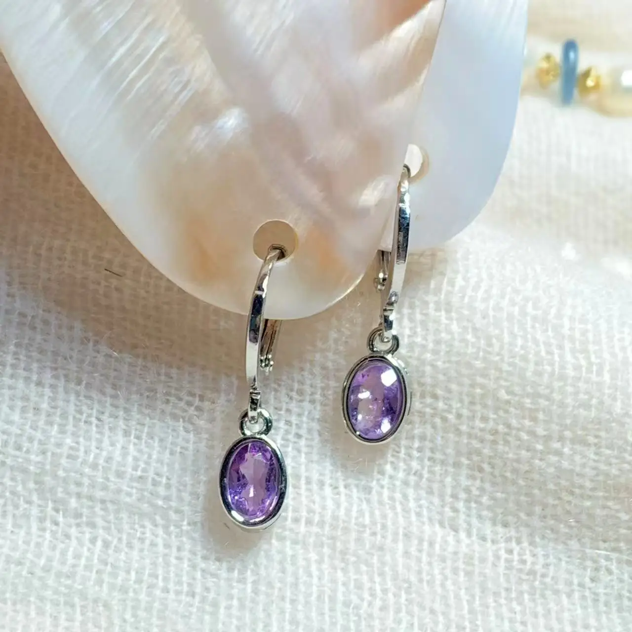 HEYYA STONE Vintage Natural Amethyst Hoop Earrings Simple Classic Round Circle Gemstone Jewelry Handmade 14K GOLD exclusive