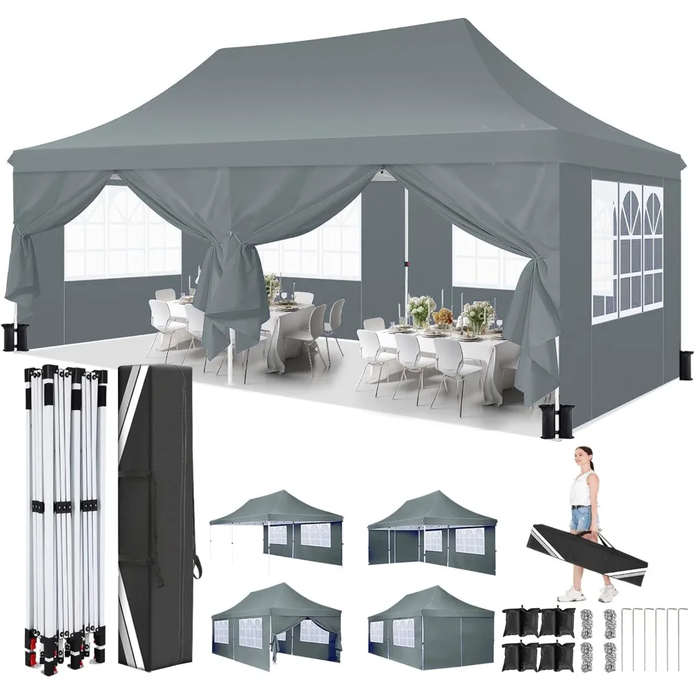 10x20 Pop Up Canopy Tent with Sidewalls, Commercial  , 3 Adjustable Heights, Waterproof and UV Protection 50+, Outdoor  Gazebo