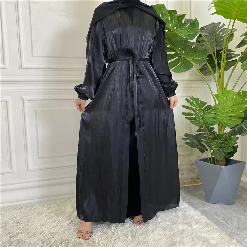 

Shiny Silk Open Abaya Casual Kimono Robe Turkish Islamic Clothes Arabia Dubai Kaftan Muslim Cardigan Abayas Dresses for Women