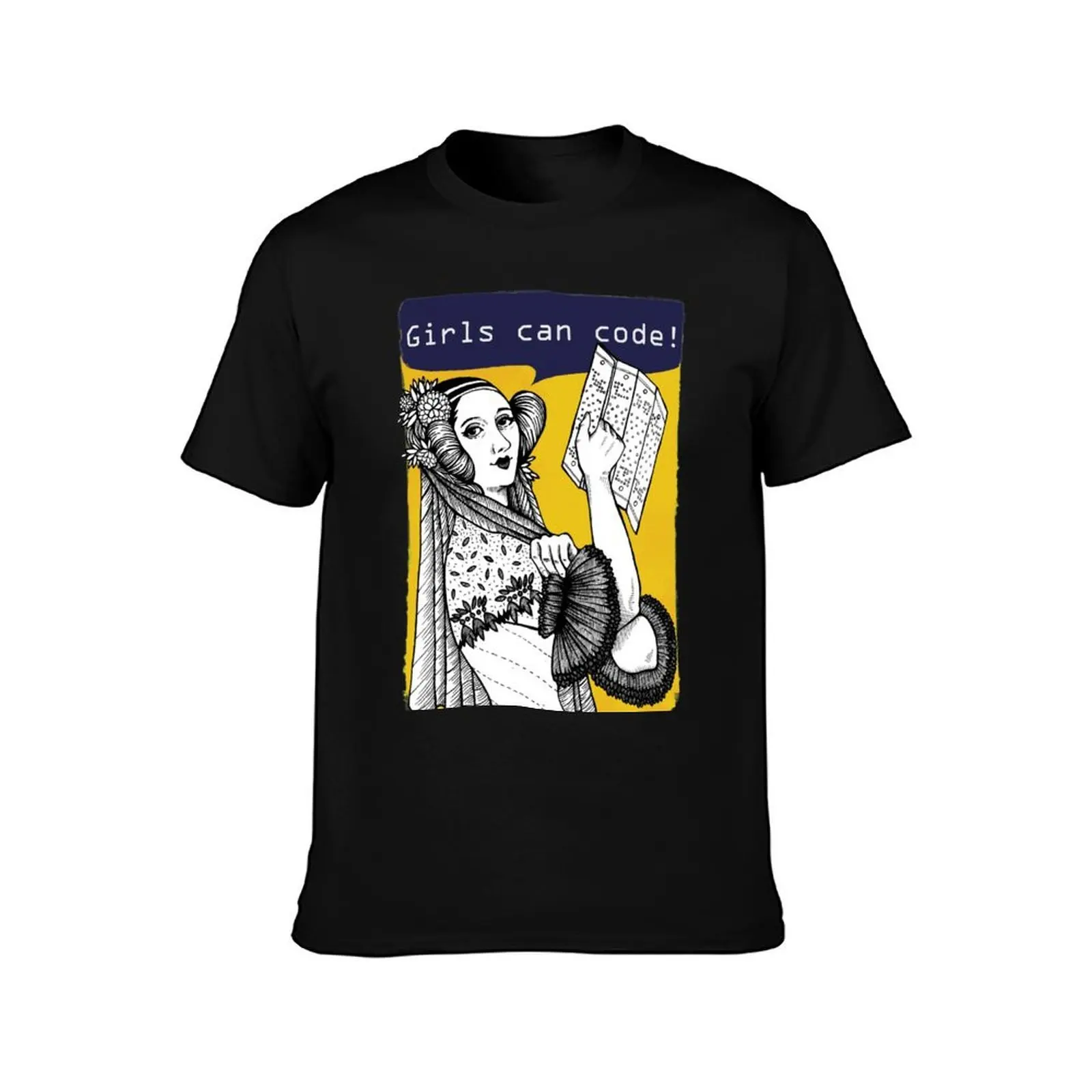 Ada Lovelace - Girls can code! T-Shirt, Summer Casual Cotton Tee, Oversized Streetwear Tops, Vintage Graphic Print, 100% Cotton