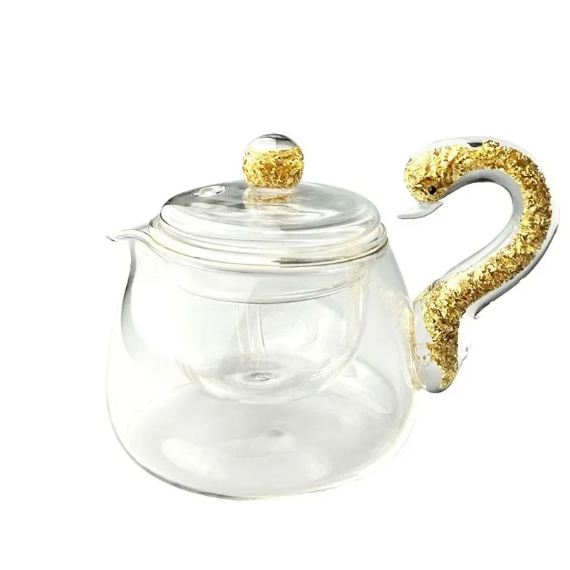 Crystal glass gold foil tea sea side pot, teapot teacup, household simple tea tray set