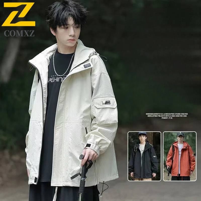

2025 New Men's windbreaker Outdoor Waterproof Hooded Coat Lightweight Hiking Climbing Sports Jacket Thin Shell Stormcoat Jacket