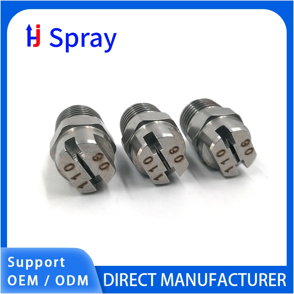 Huajue Stainless Steel Fan Nozzle 3/8 inch BSPT External Thread HVV Series 50° Spray Angle for Industrial Cleaning/Dust Removal