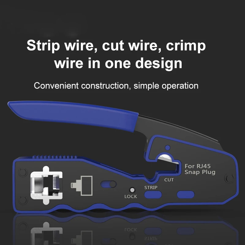 RJ45UTP tang Crimping instalasi, alat jaringan multifungsi kabel Ethernet melalui lubang konektor CAT5/6/7/8