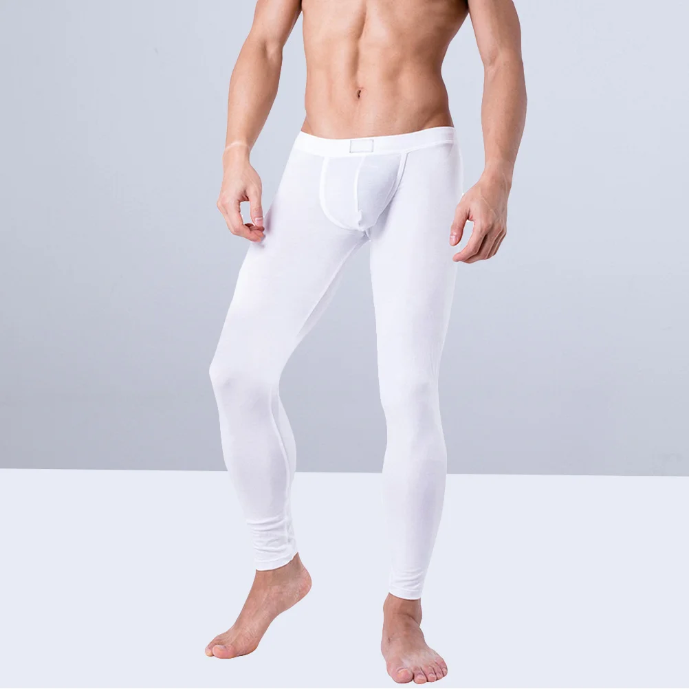 Men Ice Silk Pants While Thermal Long Johns Middle Waist Man