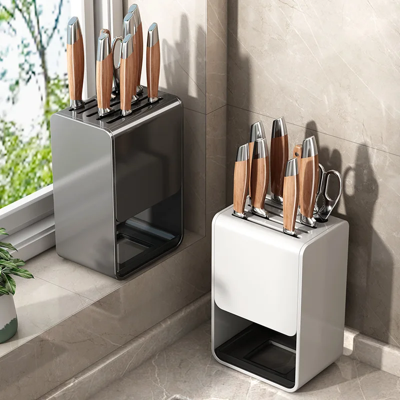 

6-Slot Magnetic Knife Rack Wall Mount | Stainless Steel Knife Holder with Scissors & Sharpener Storage | Space Saving Kitchen