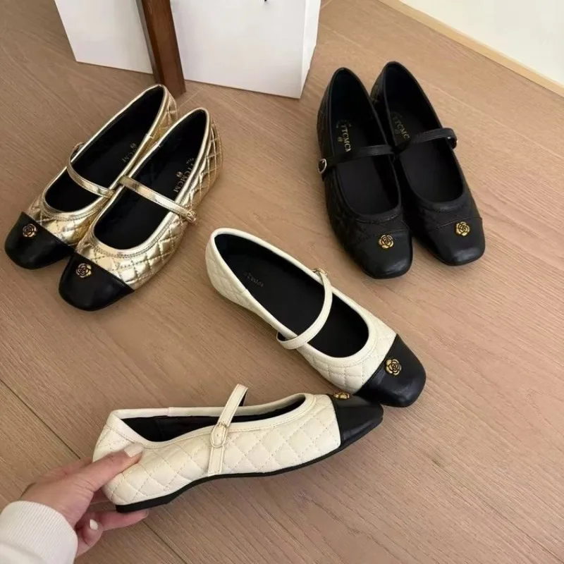 Heightened Inside Mary Jane Shoes Round Toe New Women's One-line Strap Shallow Mouth Versatile French Single Shoes