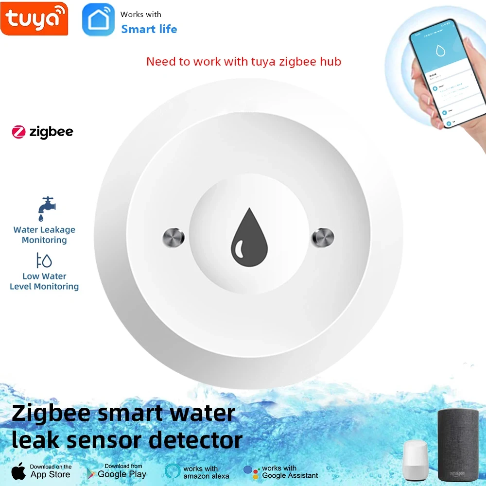 Tuya Zigbee Water Immersion Sensor Smart Life Leakage Sensor Water Linkage Alarm App Remote Monitoring Flood Water Leak Detector