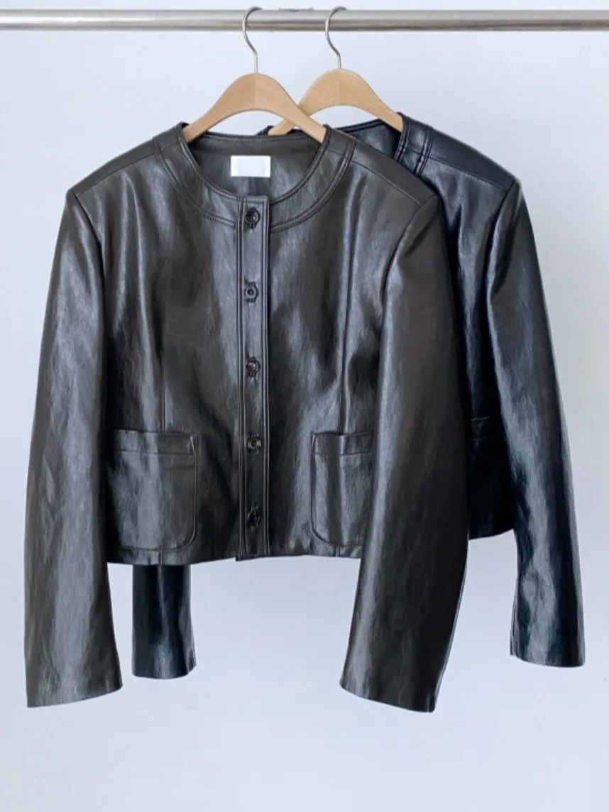 

Шикарная свободная длинная све круглая Ne на одной пуговице из искусственной кожи, однотонная верхняя одежда для женщин Ele, осенняя новинка Sle