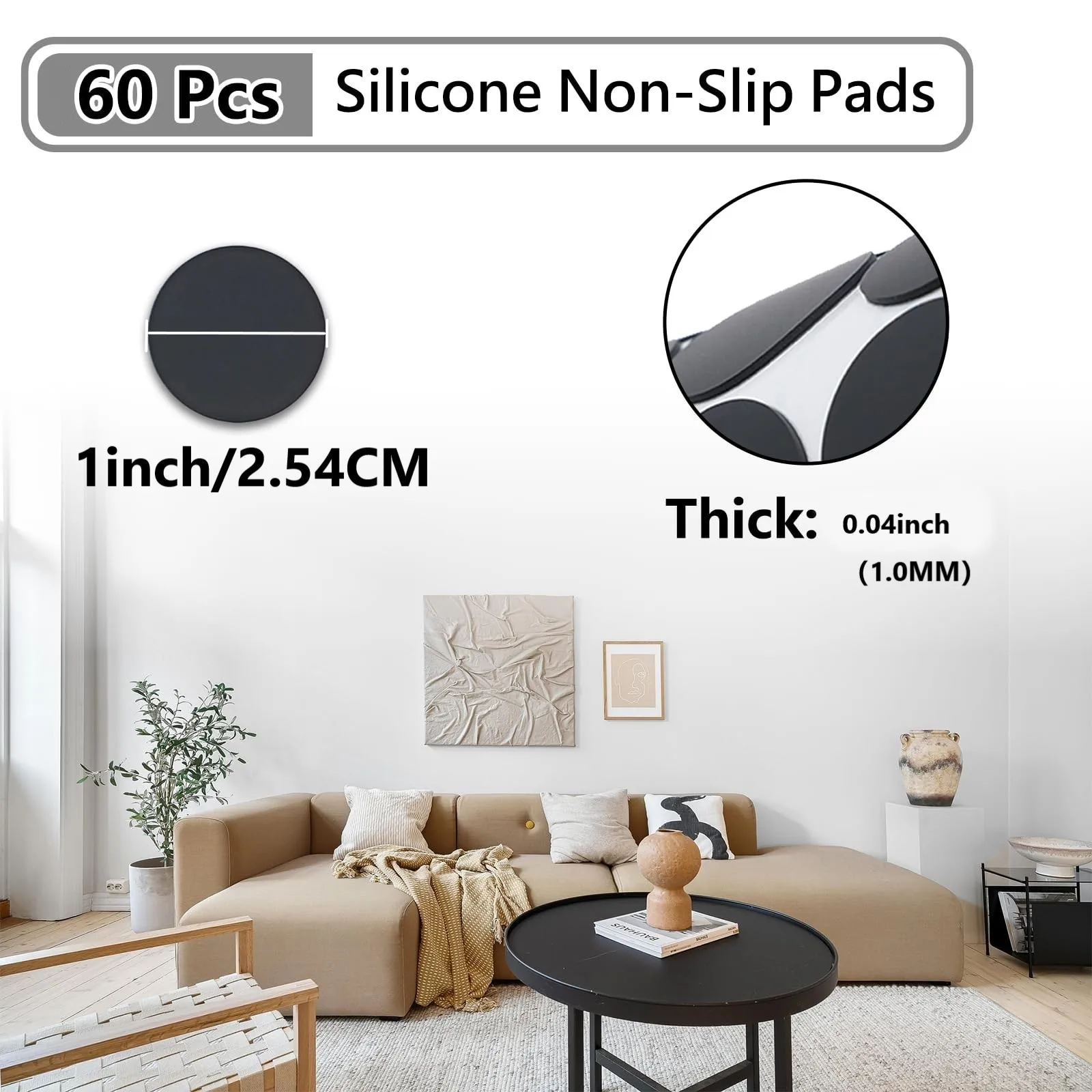 60 Pcs Silicone Furniture Pads Non-Slip Self-Adhesive Cuttable Rubber Floor Protectors for All Furniture And Appliances