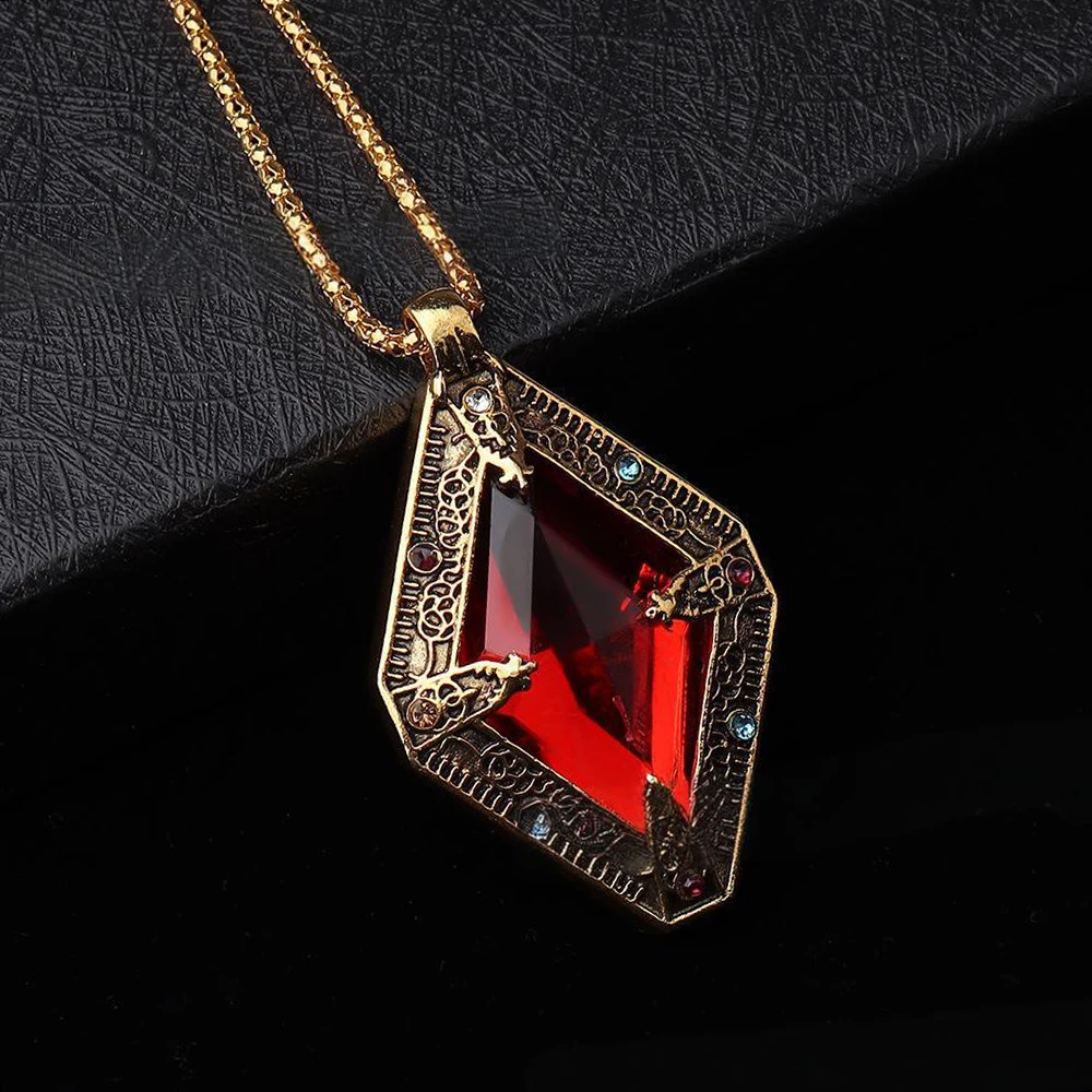 Elder and Scrolls Game Theme Necklace with Retro Red Crystal King Amulet Pendant Neck Chain Anime Punk Jewelry for Men Gamer - Image 2