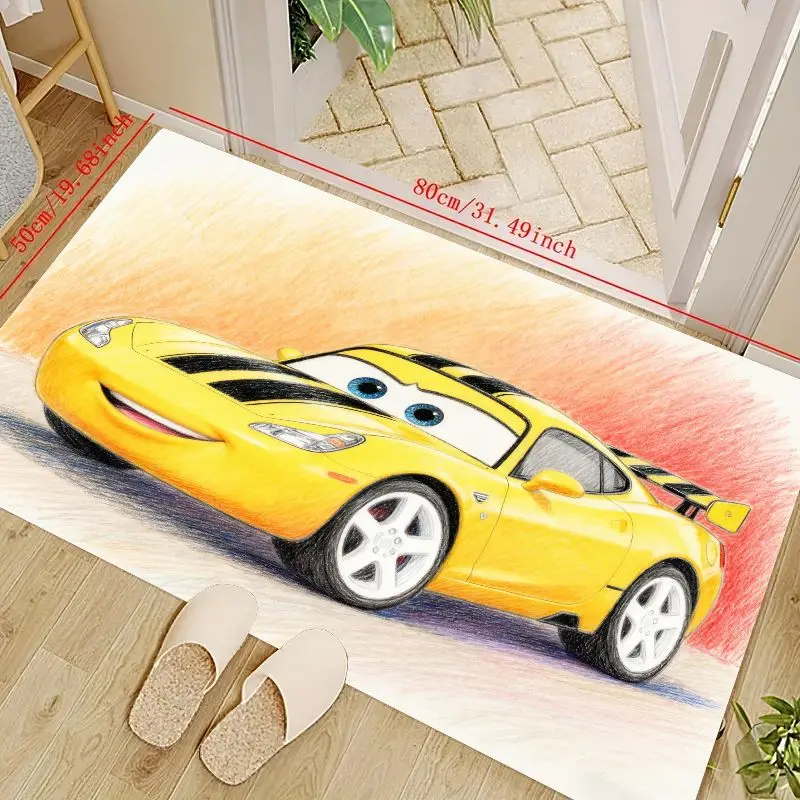 

1 шт. мультяшный желтый коврик для гоночного спортивного автомобиля, 80x50 см / 31,49x19,68 дюймов, улыбающийся детский коврик с большими глазами в стиле аниме, нескользящий коврик